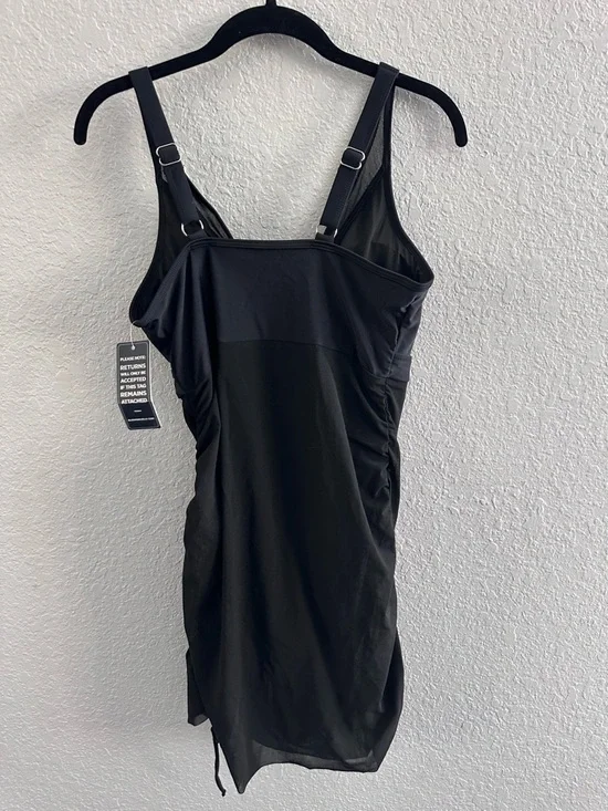 Blooming Jelly Black One Piece Swimsuit L NWT Ruched Tummy Control Skirted - Picture 7 of 15